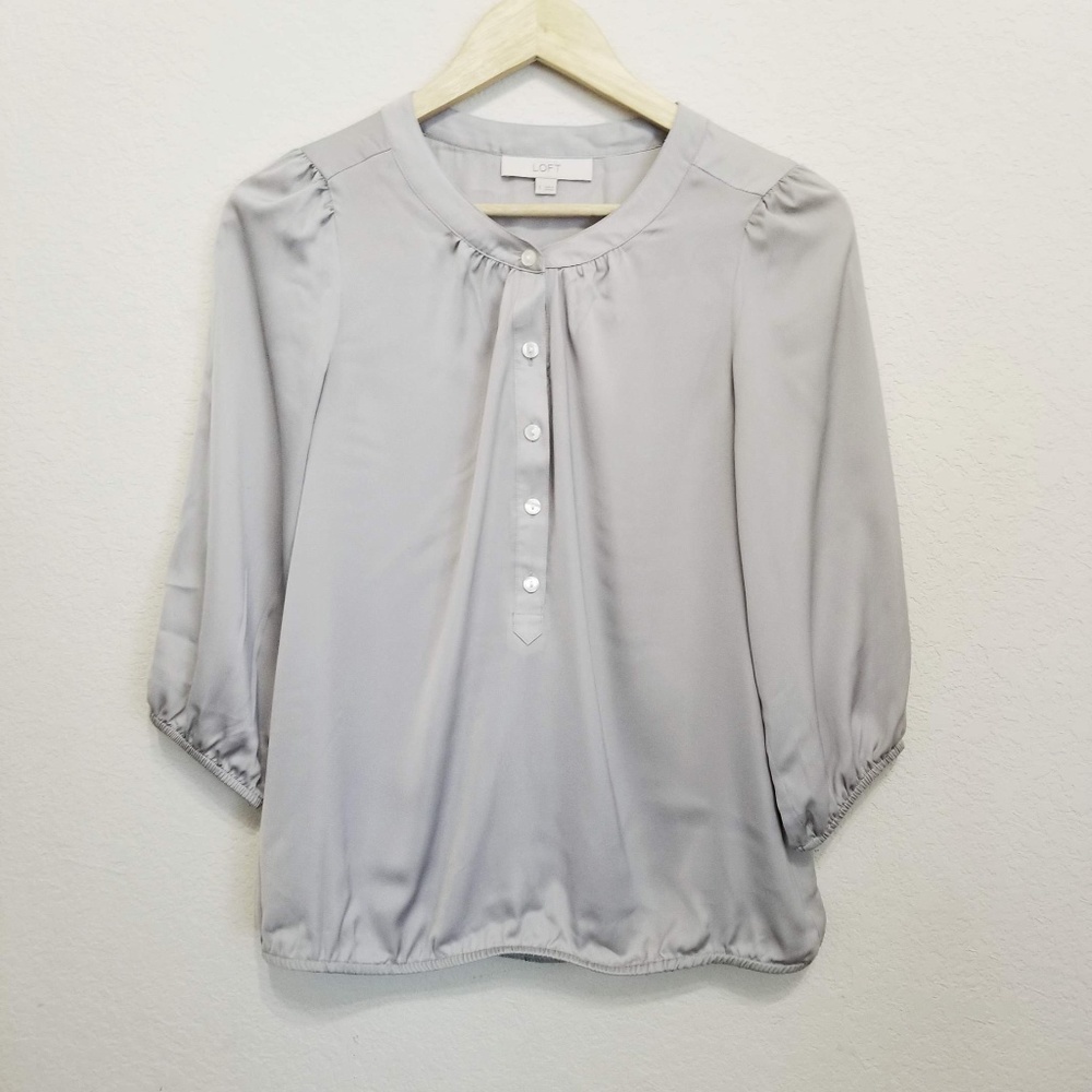 LOFT Silvery Gray 3/4 Sleeve Blouse Top